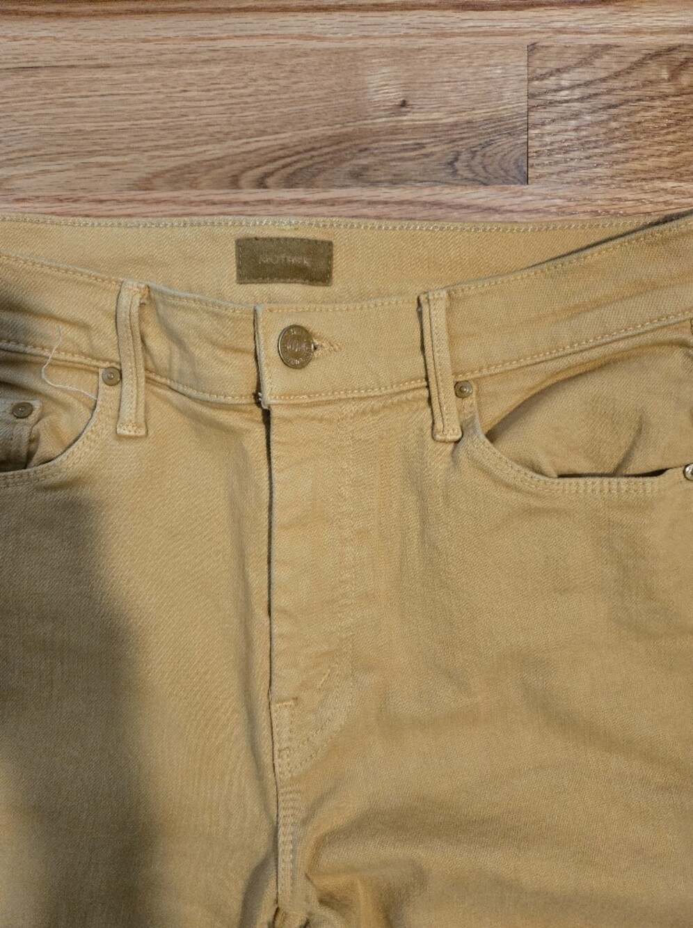 MOTHER Wide Leg Flare Jeans in Mustard Yellow - Picture 2 of 6
